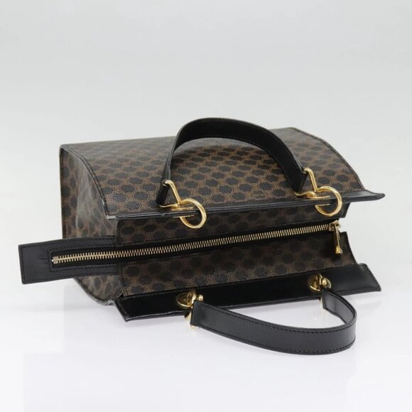 CELINE Macadam Canvas Hand Bag PVC Leather Black Gold - Picture 7 of 15